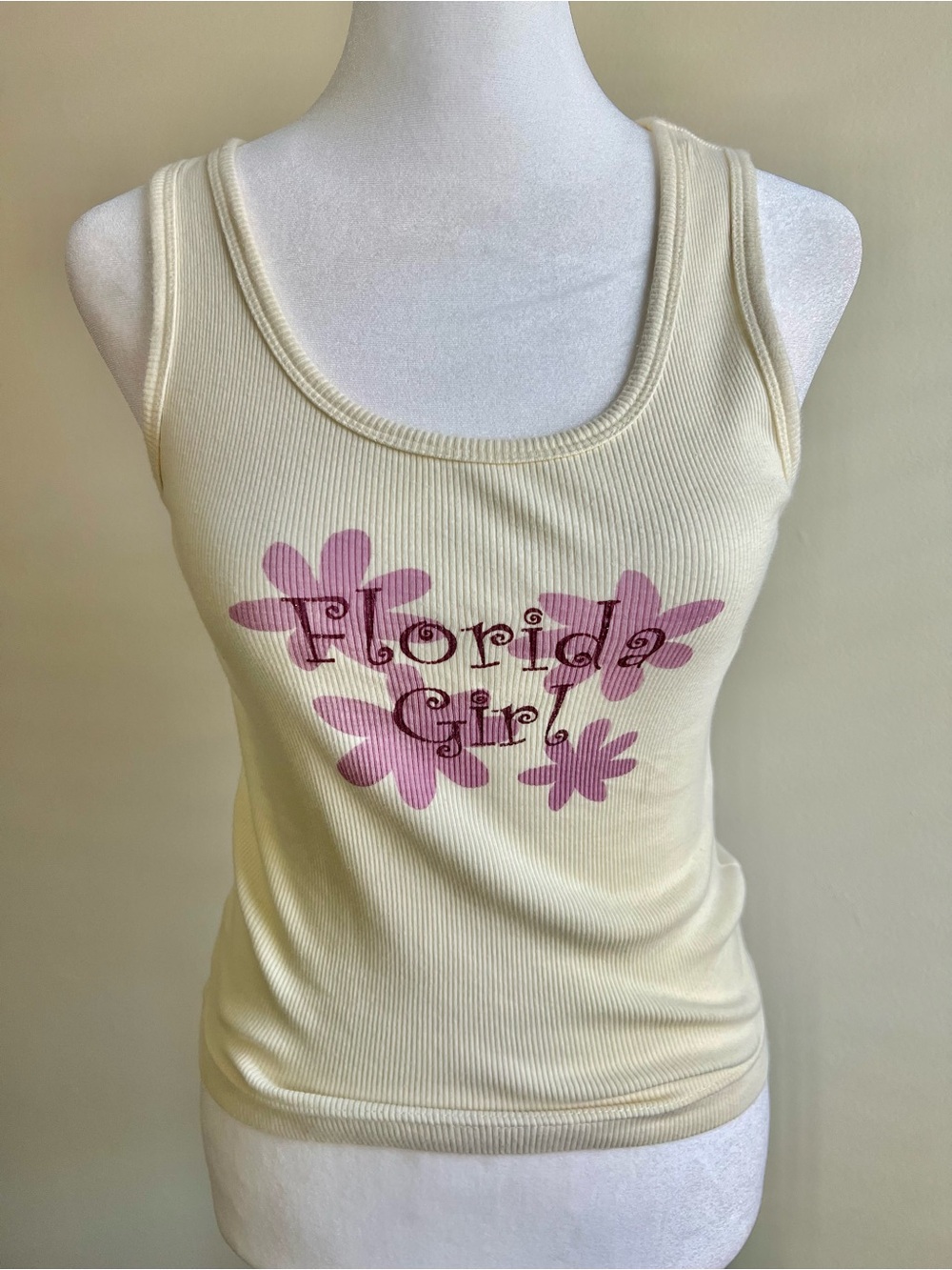 Y2K Florida Girl Floral Ribbed Tank Small Beach Tank
